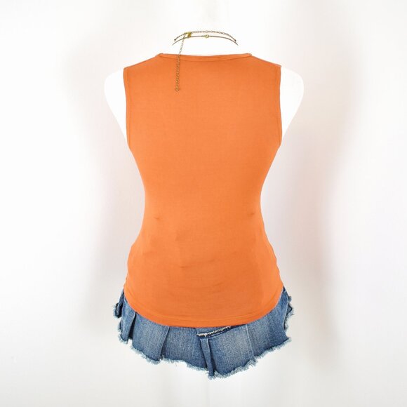 Vintage Late 90s Y2K Orange Stretchy V-Neck Sleeveless Tank Top Size Small - Picture 3 of 6